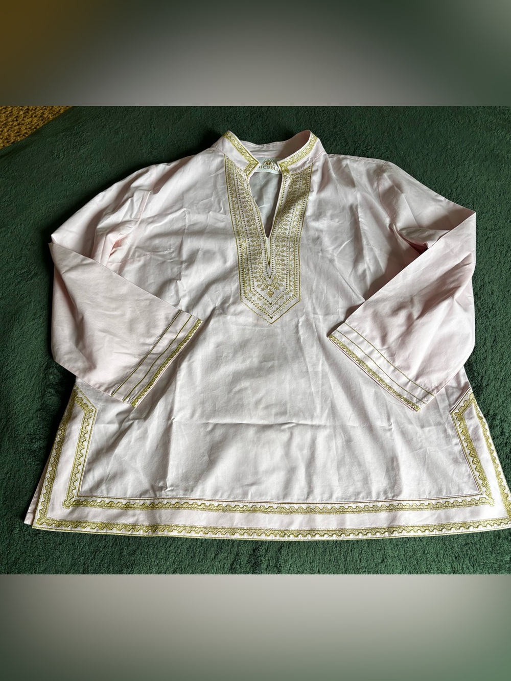 NicoBlu Maharani XL Tunic in Blush Pink Gold Filigree Embroidery - Picture 3 of 6